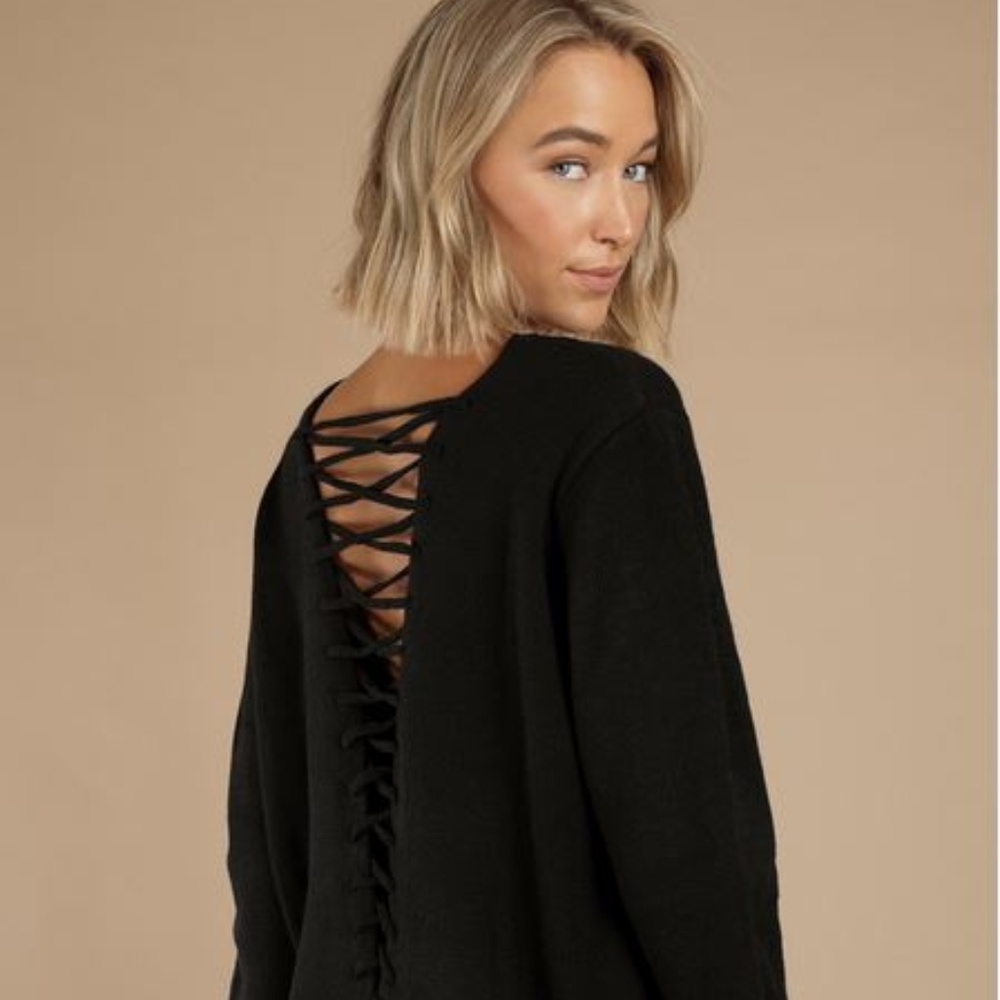 Shallow Waters Black Lace Up Sweater NWT